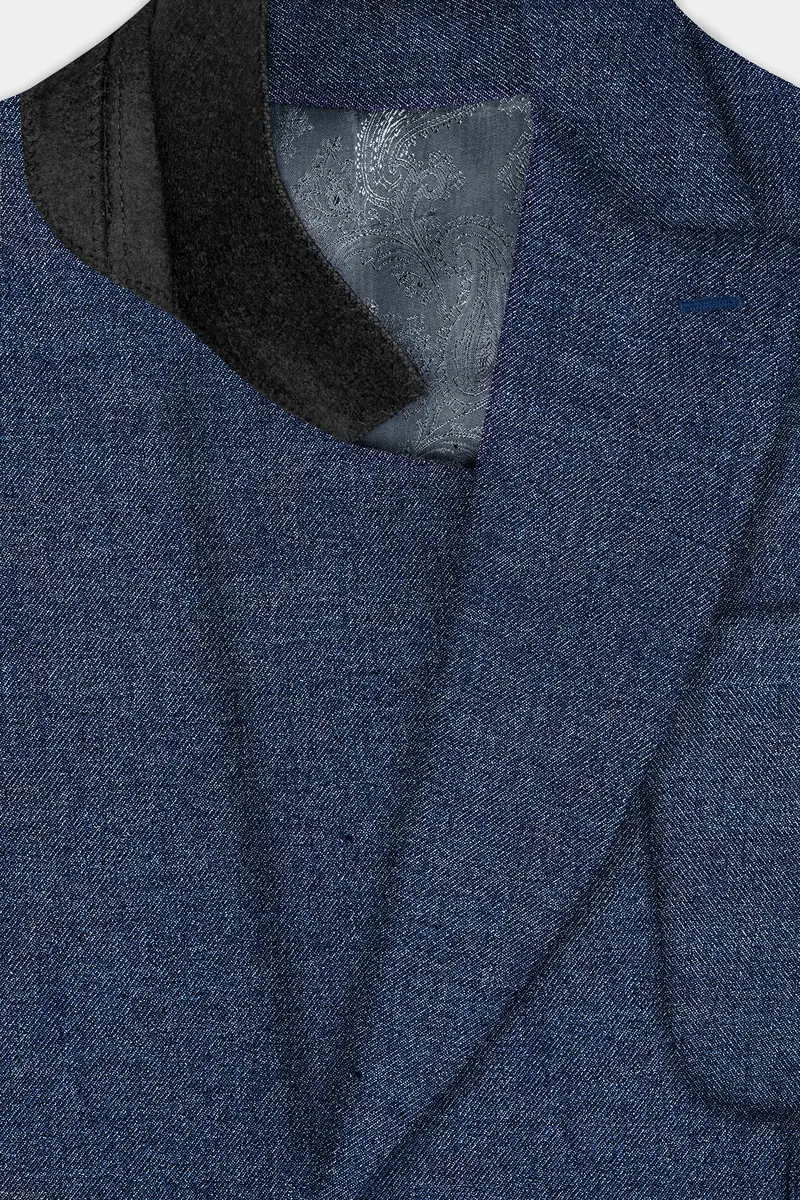 Blue Textured Tweed Wool Rich Patch Pocket Designer Sport Suit 5