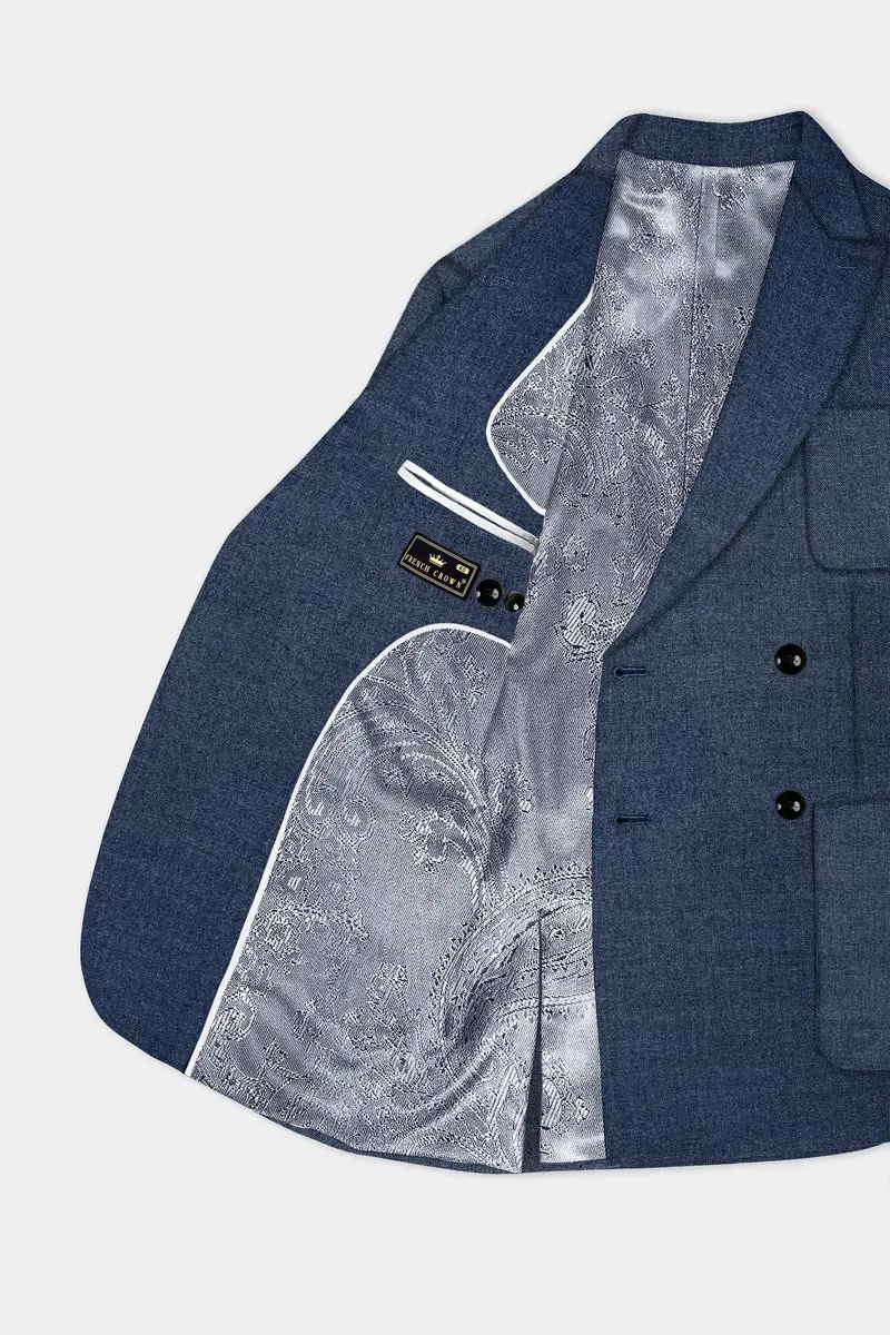Blue Textured Tweed Wool Rich Patch Pocket Designer Sport Suit 6