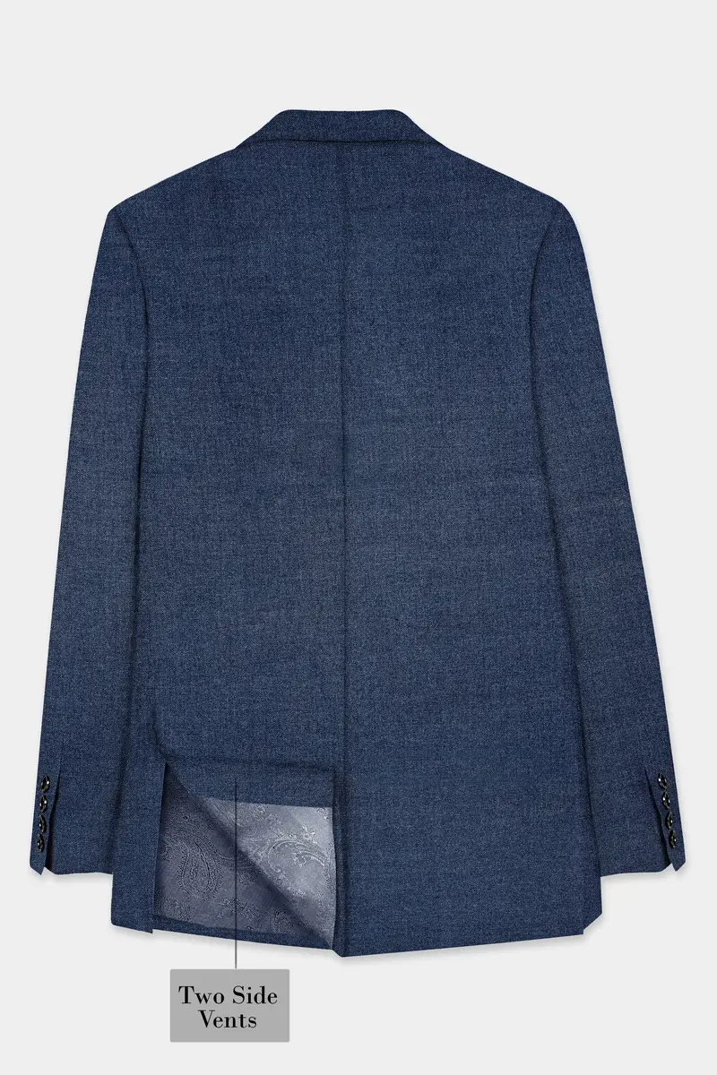 Blue Textured Tweed Wool Rich Patch Pocket Designer Sport Suit 9