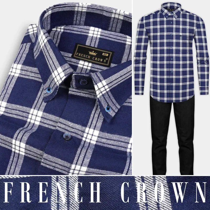 Blue Windowpane Plaid Flannel Shirt 10