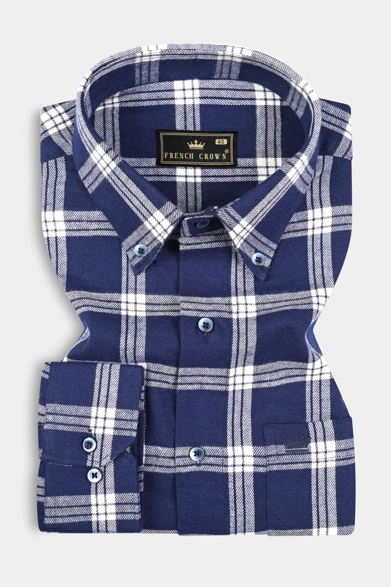 Blue Windowpane Plaid Flannel Shirt 3