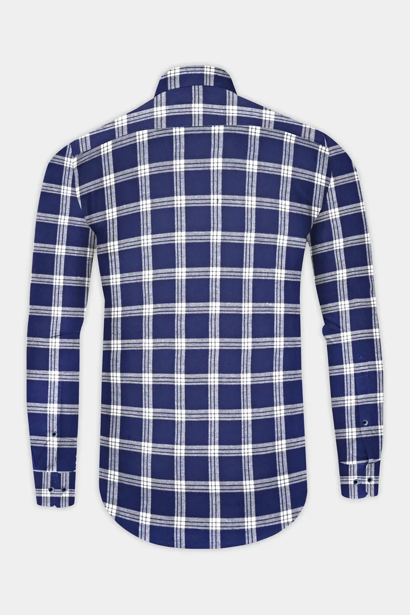 Blue Windowpane Plaid Flannel Shirt 4