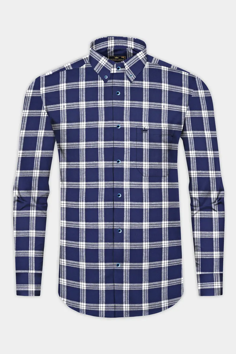 Blue Windowpane Plaid Flannel Shirt 5