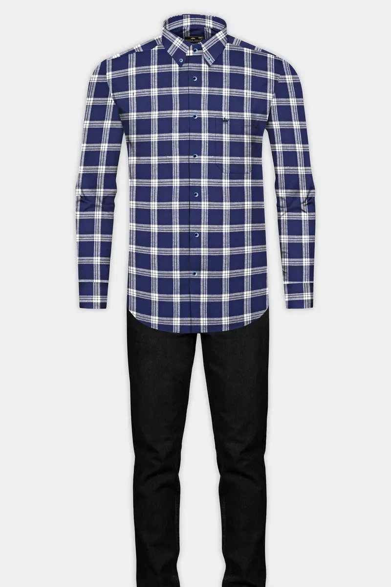 Blue Windowpane Plaid Flannel Shirt 6