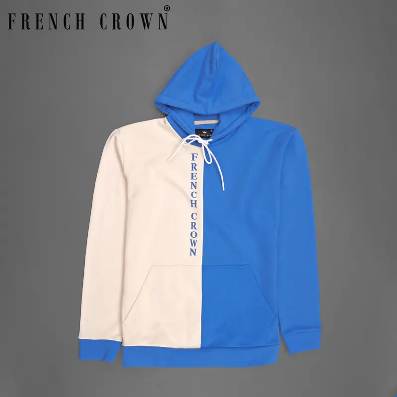 Blue With Cream Half And Half Full Sleeve Premium Cotton Heavyweight Hooded Sweatshirt 1