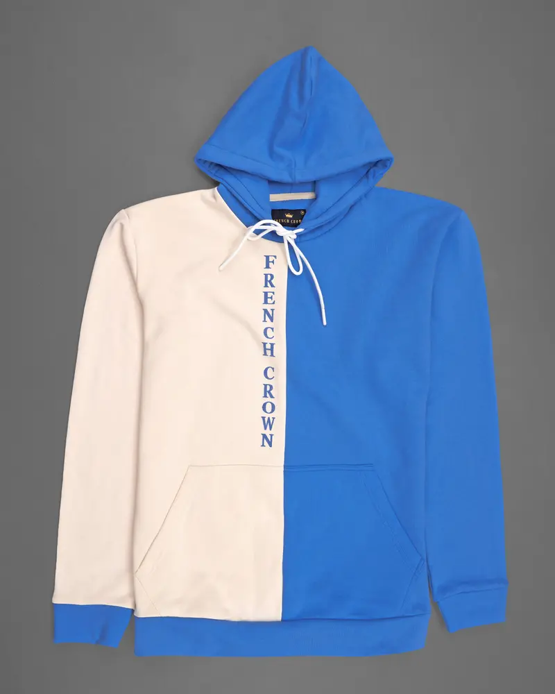 Blue With Cream Half And Half Full Sleeve Premium Cotton Heavyweight Hooded Sweatshirt 2