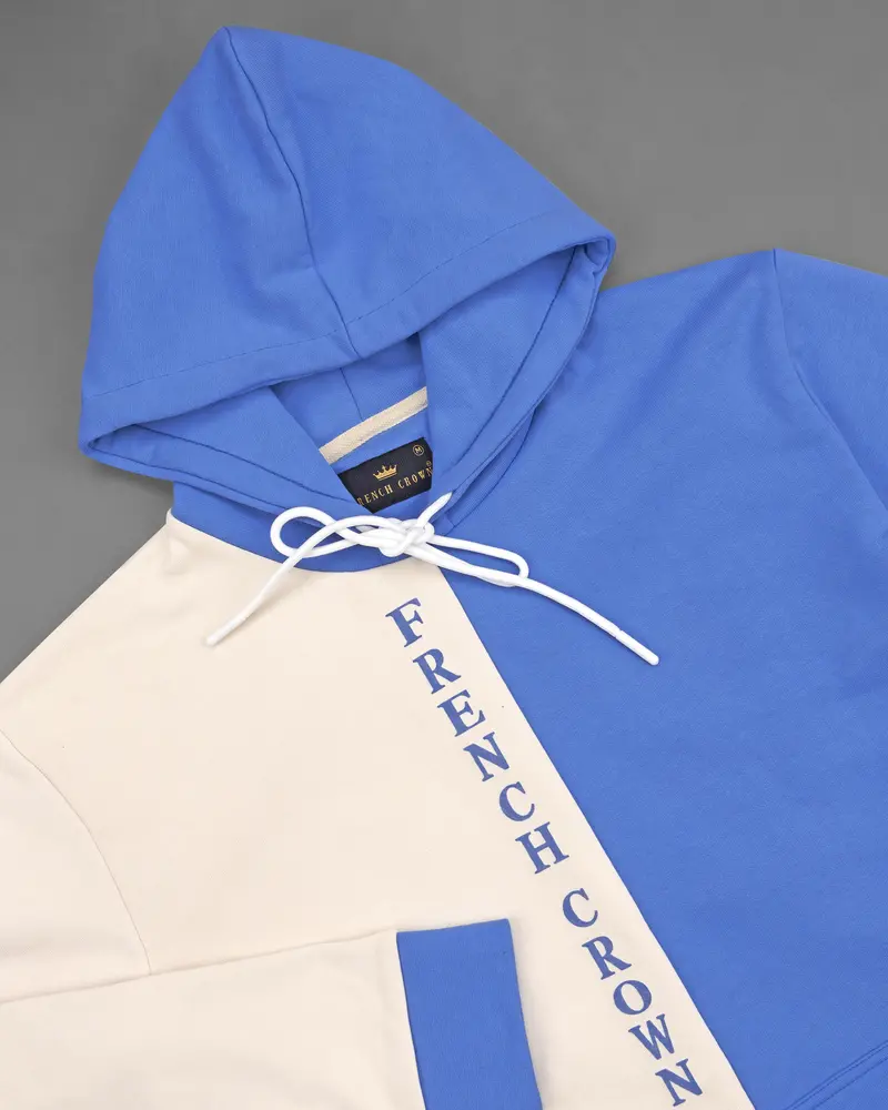 Blue With Cream Half And Half Full Sleeve Premium Cotton Heavyweight Hooded Sweatshirt 4