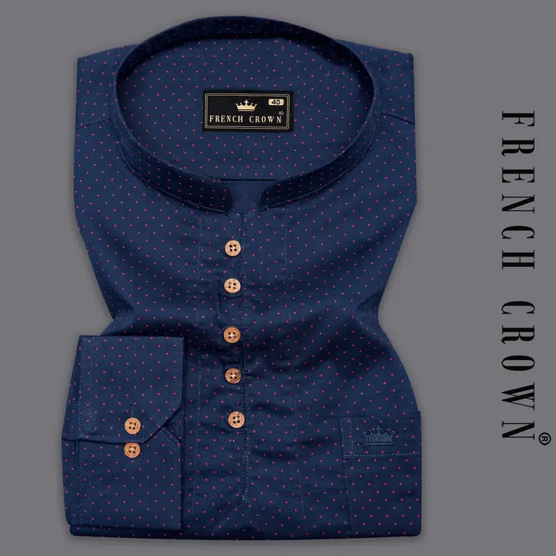 Blue With Jasper Red Printed Super Soft Premium Cotton Kurta Shirt 1
