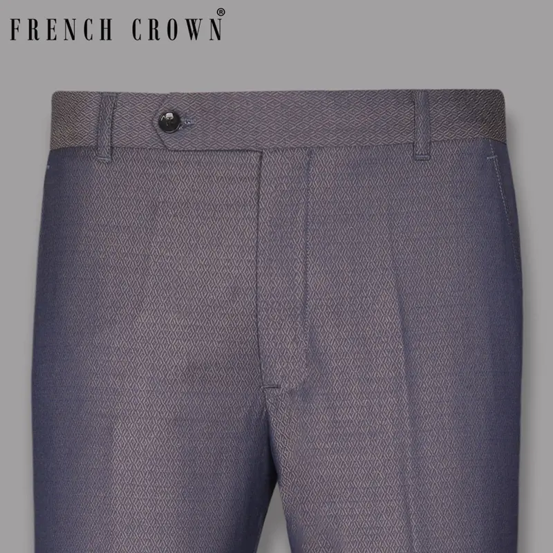 Blue With Light Brown 3D Textured Wool Blend Pant 1