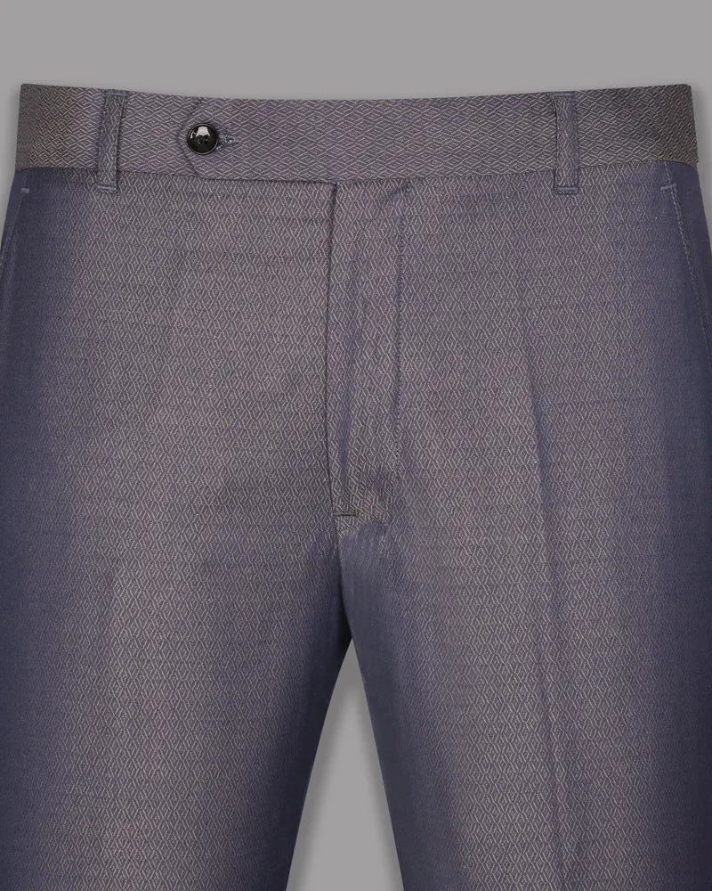 Blue With Light Brown 3D Textured Wool Blend Pant 2