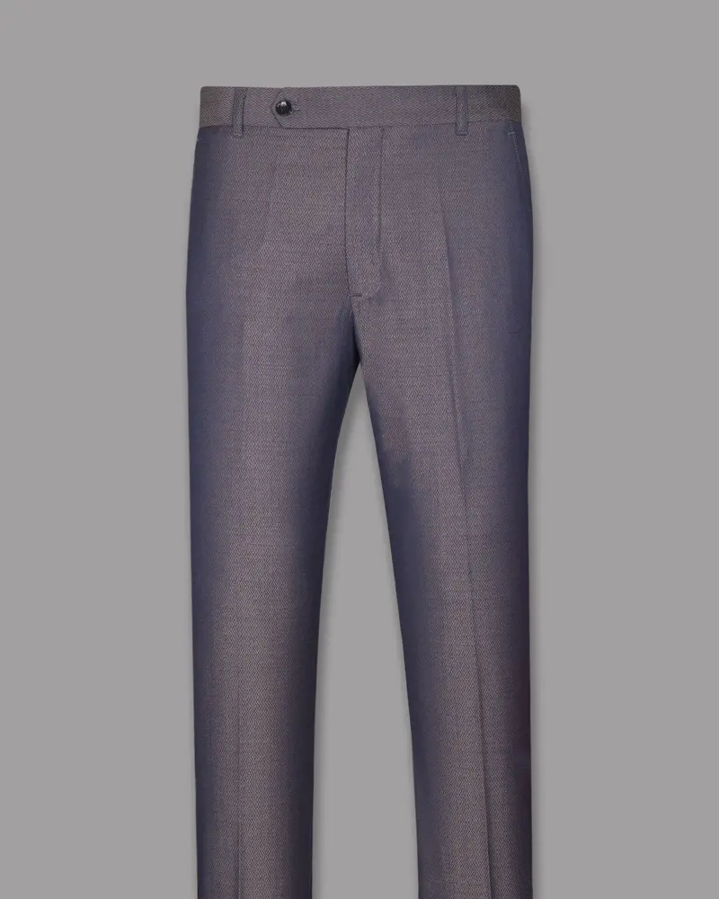 Blue With Light Brown 3D Textured Wool Blend Pant 4