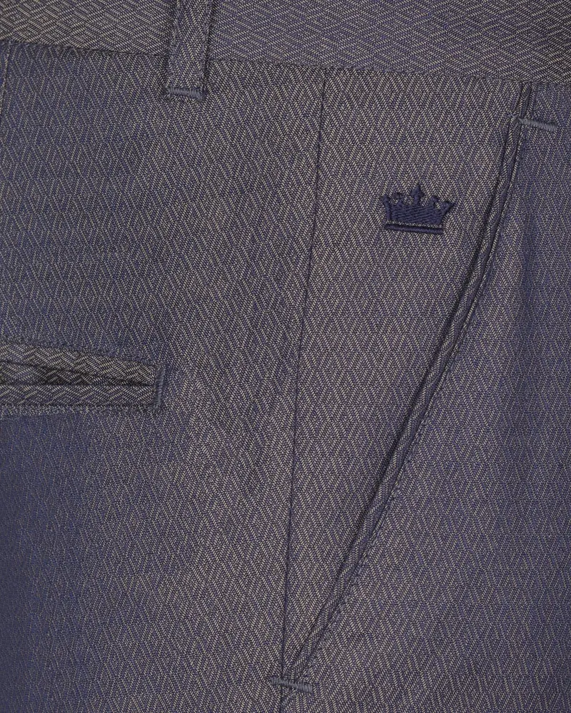 Blue With Light Brown 3D Textured Wool Blend Pant 5