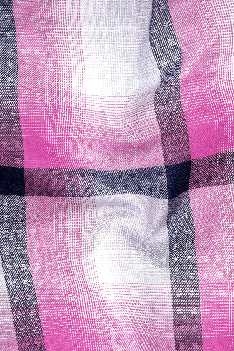Blue With Thulian Pink Twill Checkered Premium Cotton Shirt 2