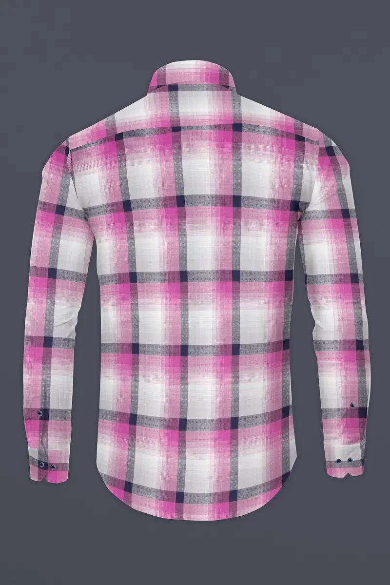 Blue With Thulian Pink Twill Checkered Premium Cotton Shirt 5