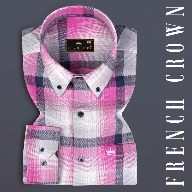 Blue With Thulian Pink Twill Checkered Premium Cotton Shirt 7