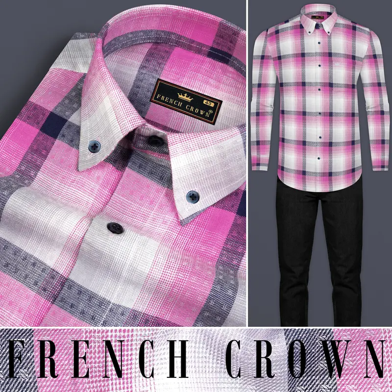 Blue With Thulian Pink Twill Checkered Premium Cotton Shirt 8
