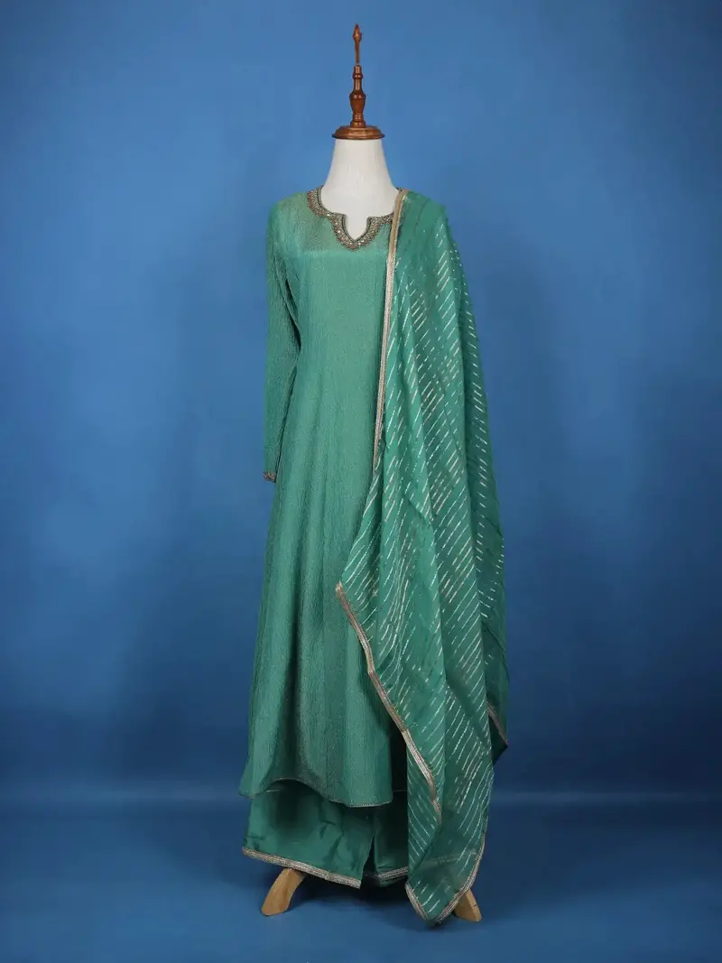 Blue  Zardosi Worked Semi Silk Salwar Suit 1