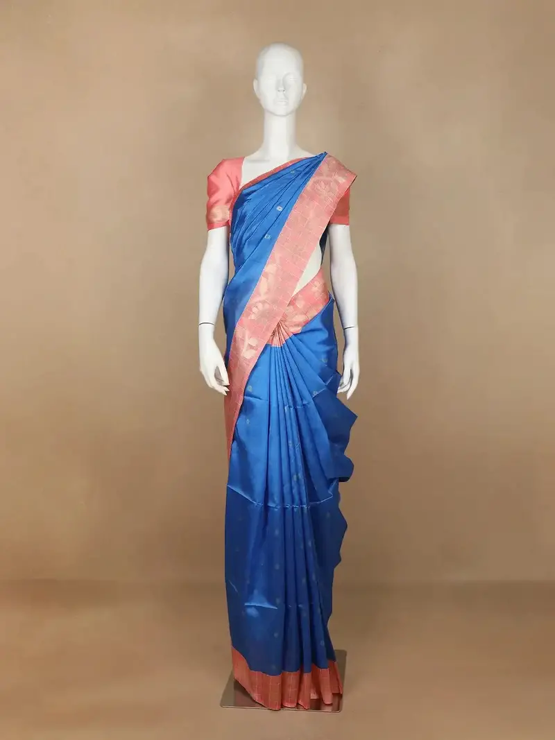 Blue Zari Buttis Art Silk Saree 1