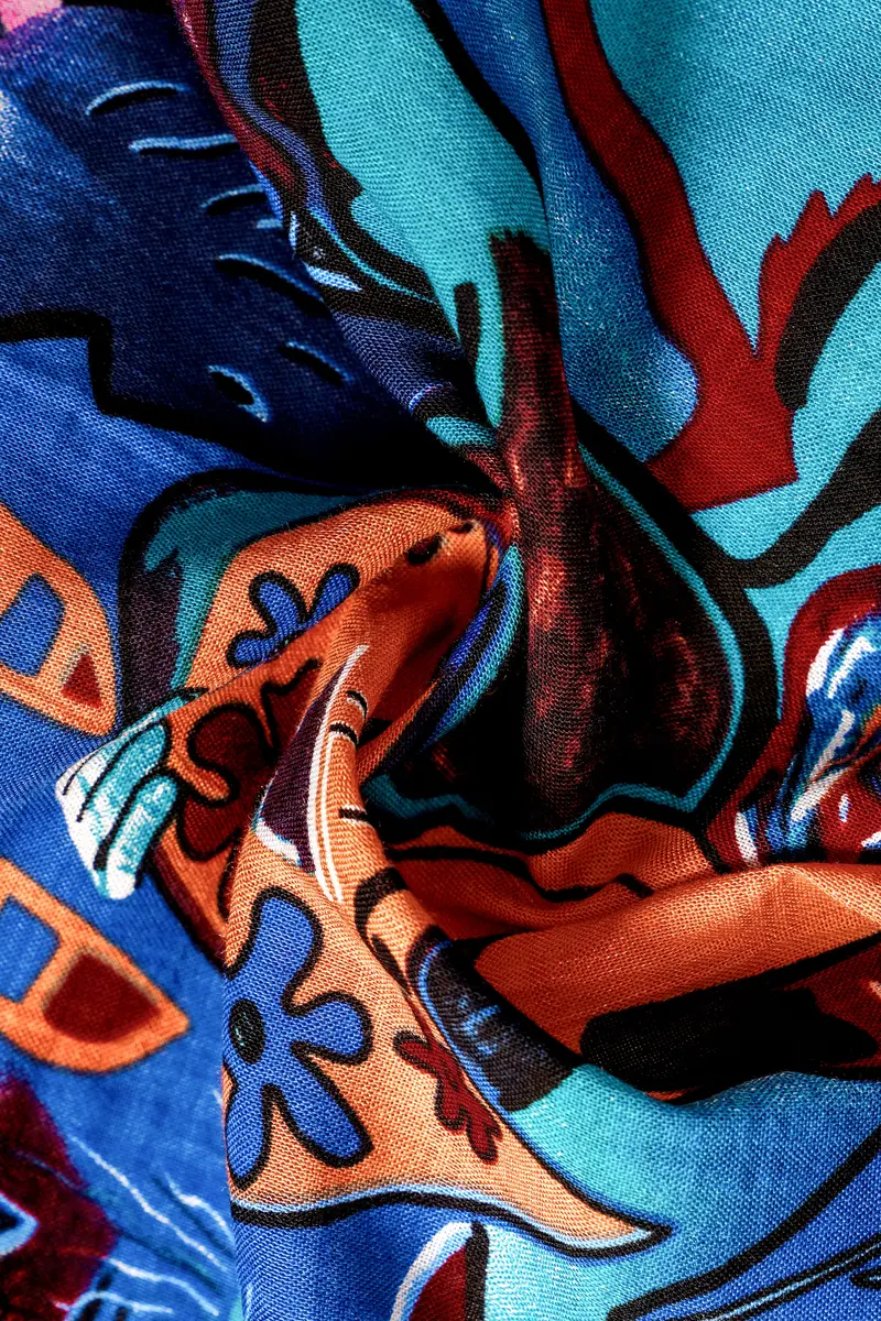 Blueeclipse-Cyan Blue Multicolor Abstract Printed Lightweight Premium Cotton Casual Shirts 3
