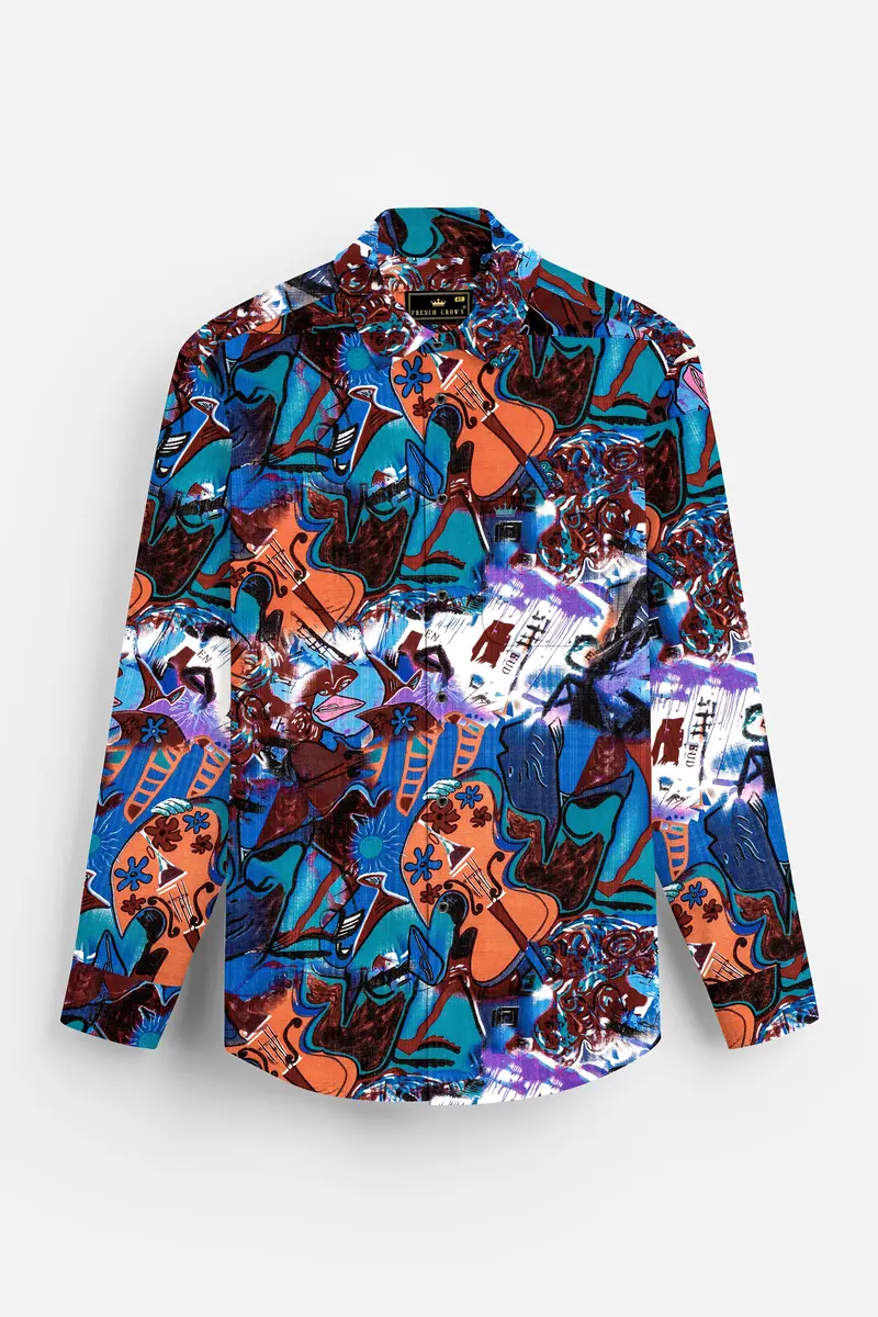 Blueeclipse-Cyan Blue Multicolor Abstract Printed Lightweight Premium Cotton Casual Shirts 6