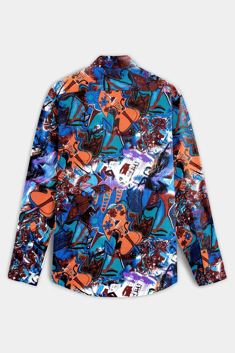 Blueeclipse-Cyan Blue Multicolor Abstract Printed Lightweight Premium Cotton Casual Shirts 7