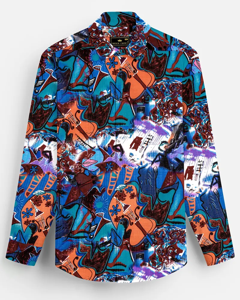 Blueeclipse-Cyan Blue Multicolor Abstract Printed Lightweight Premium Cotton Casual Shirts 8