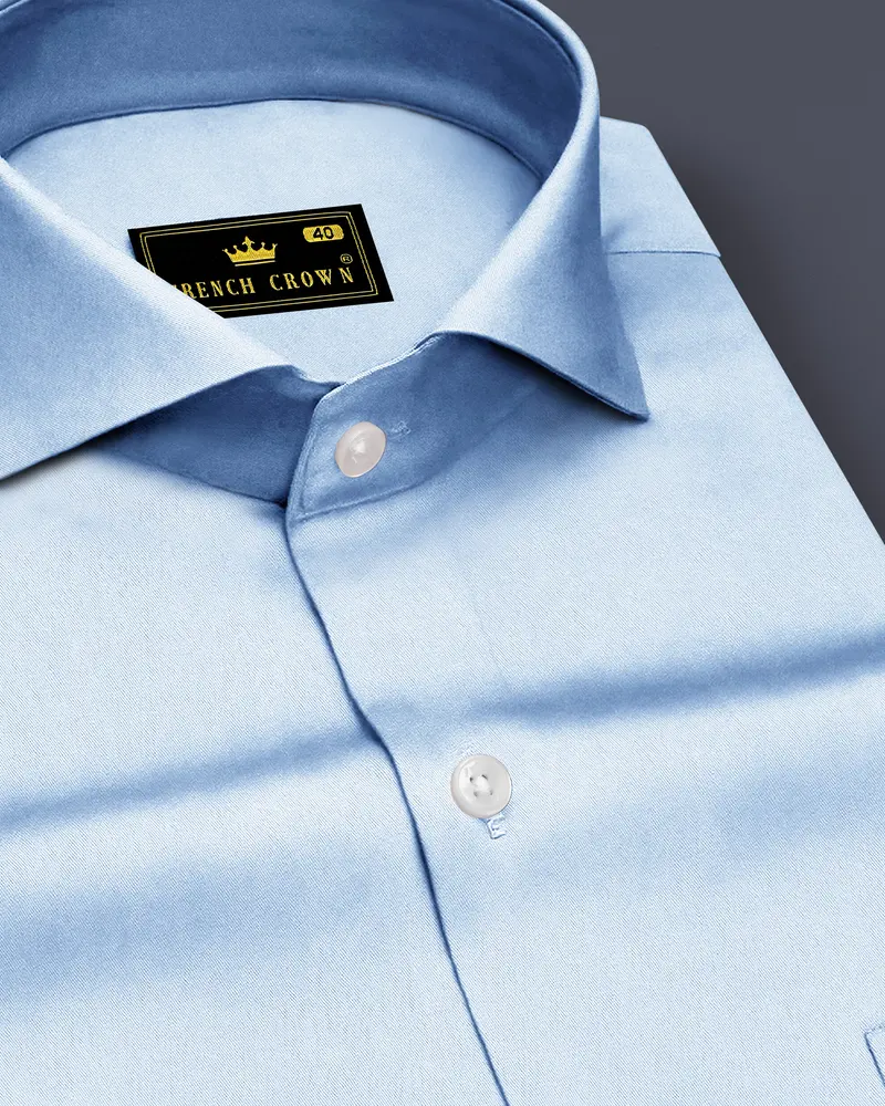 Bluessenza-Cornflower Blue Subtle Sheen Super Soft Premium Cotton Cut Away Collar Dress Shirt 1