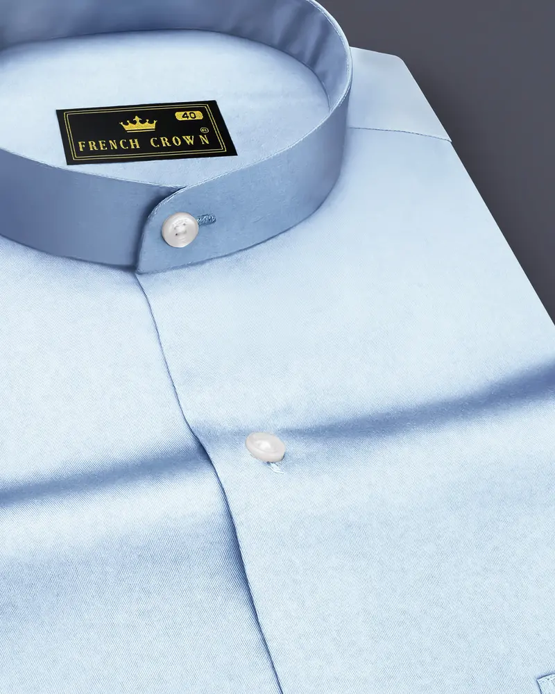 Bluessenza-Cornflower Blue Subtle Sheen Super Soft Premium Cotton Dress Mandarin Shirt 1