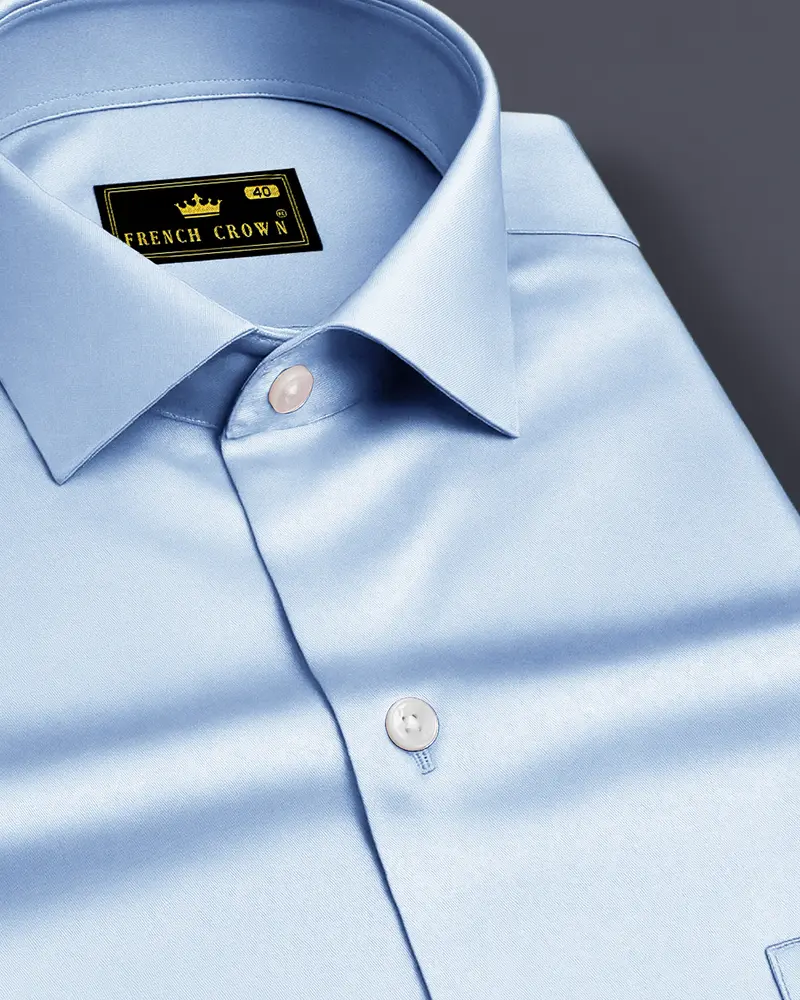 Bluessenza-Cornflower Blue Subtle Sheen Super Soft Premium Cotton Dress Shirt 1