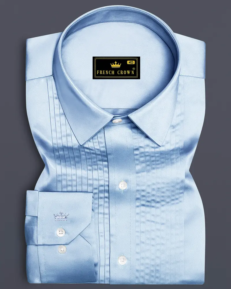 Bluessenza-Cornflower Blue Subtle Sheen Super Soft Premium Cotton Tuxedo Shirt 1