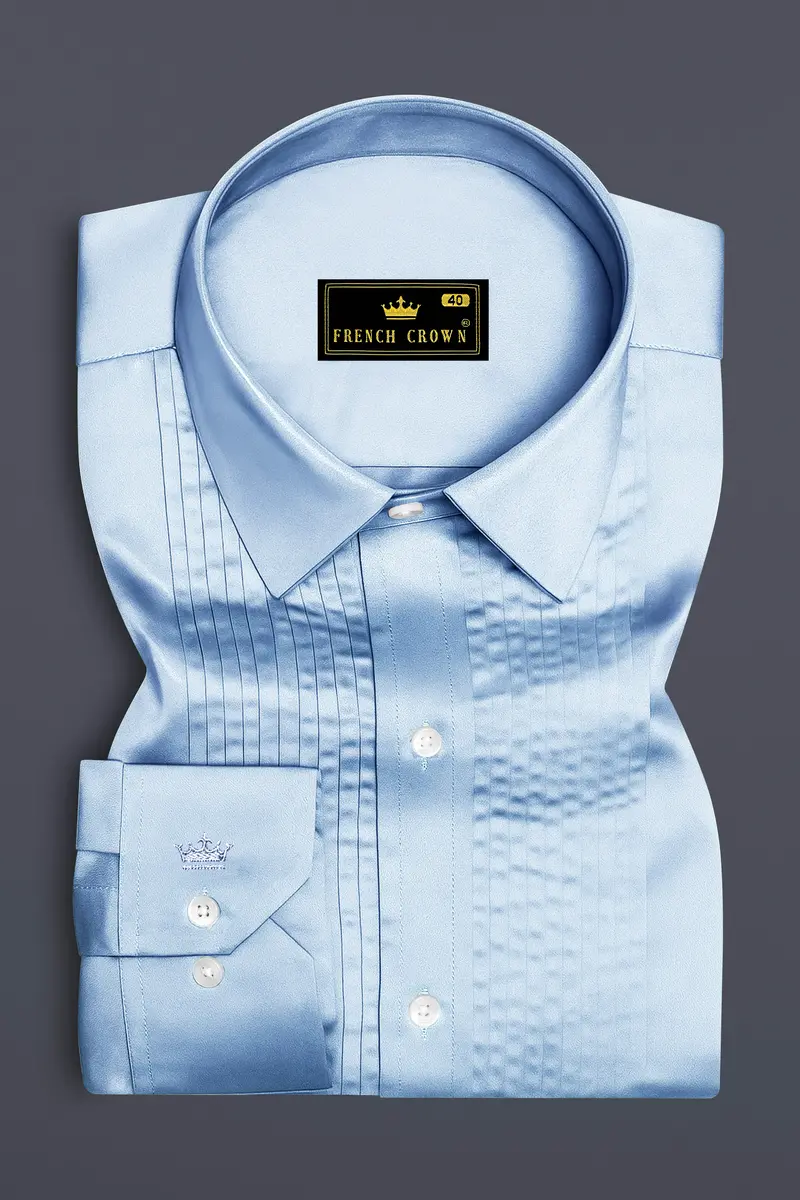 Bluessenza-Cornflower Blue Subtle Sheen Super Soft Premium Cotton Tuxedo Shirt 2