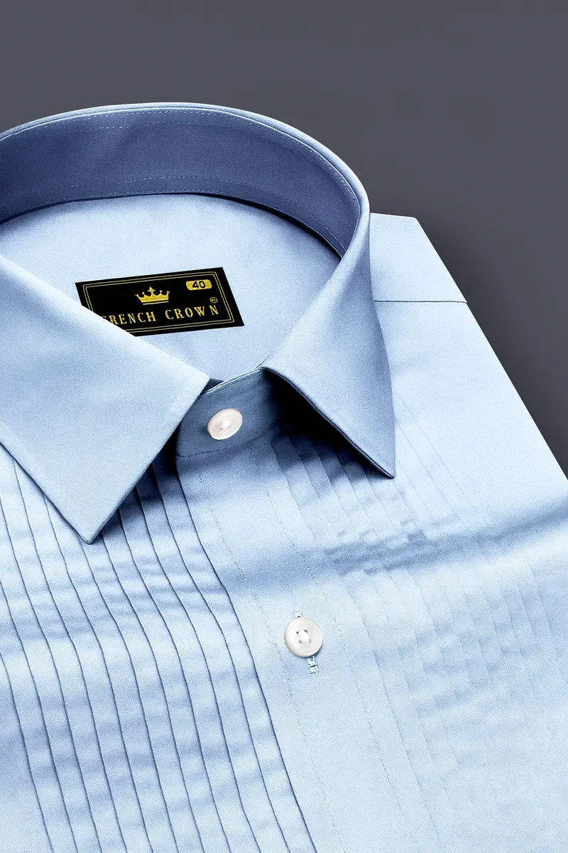 Bluessenza-Cornflower Blue Subtle Sheen Super Soft Premium Cotton Tuxedo Shirt 4