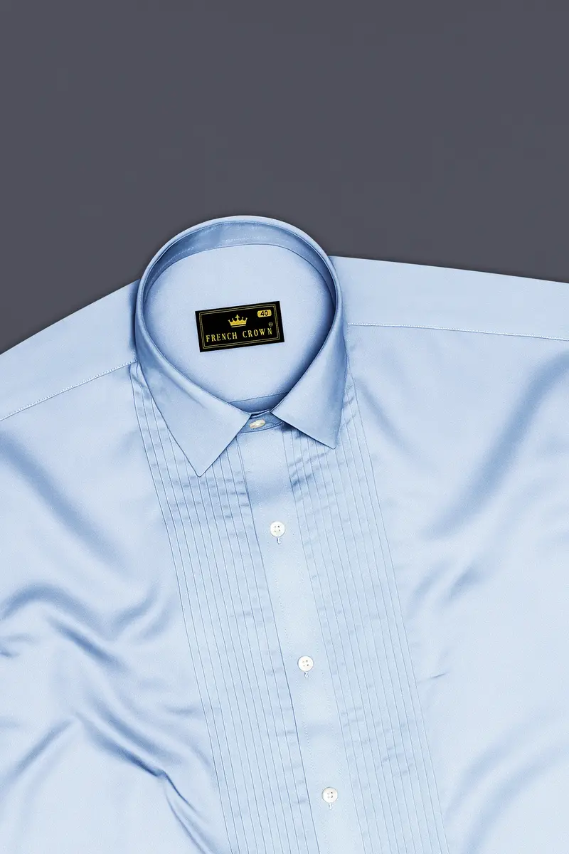 Bluessenza-Cornflower Blue Subtle Sheen Super Soft Premium Cotton Tuxedo Shirt 5