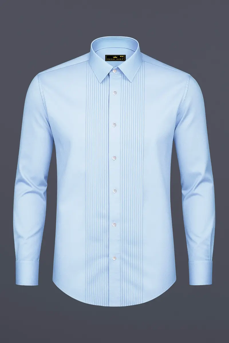 Bluessenza-Cornflower Blue Subtle Sheen Super Soft Premium Cotton Tuxedo Shirt 6