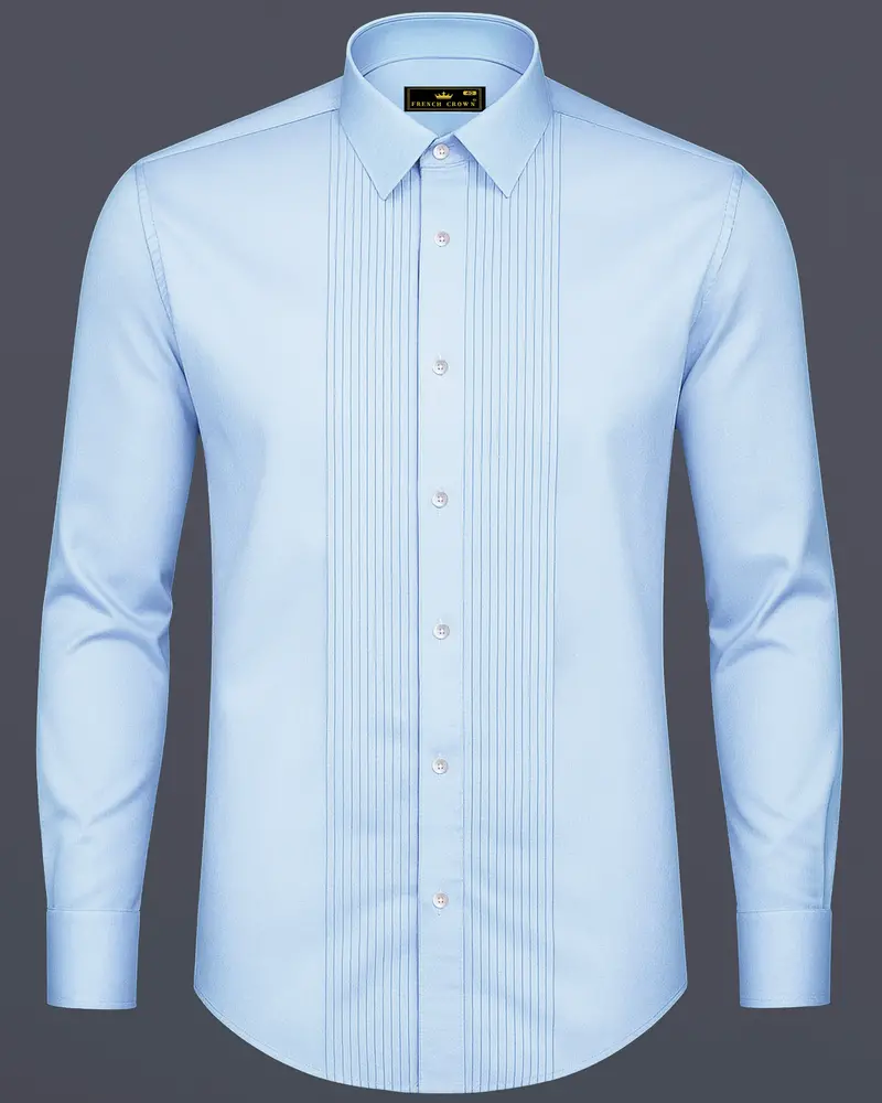 Bluessenza-Cornflower Blue Subtle Sheen Super Soft Premium Cotton Tuxedo Shirt 8
