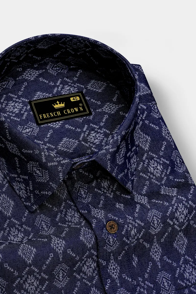 Bluikat-Haiti Denim Blue Ikat Printed Super Soft Premium Cotton Casual Shirt 2