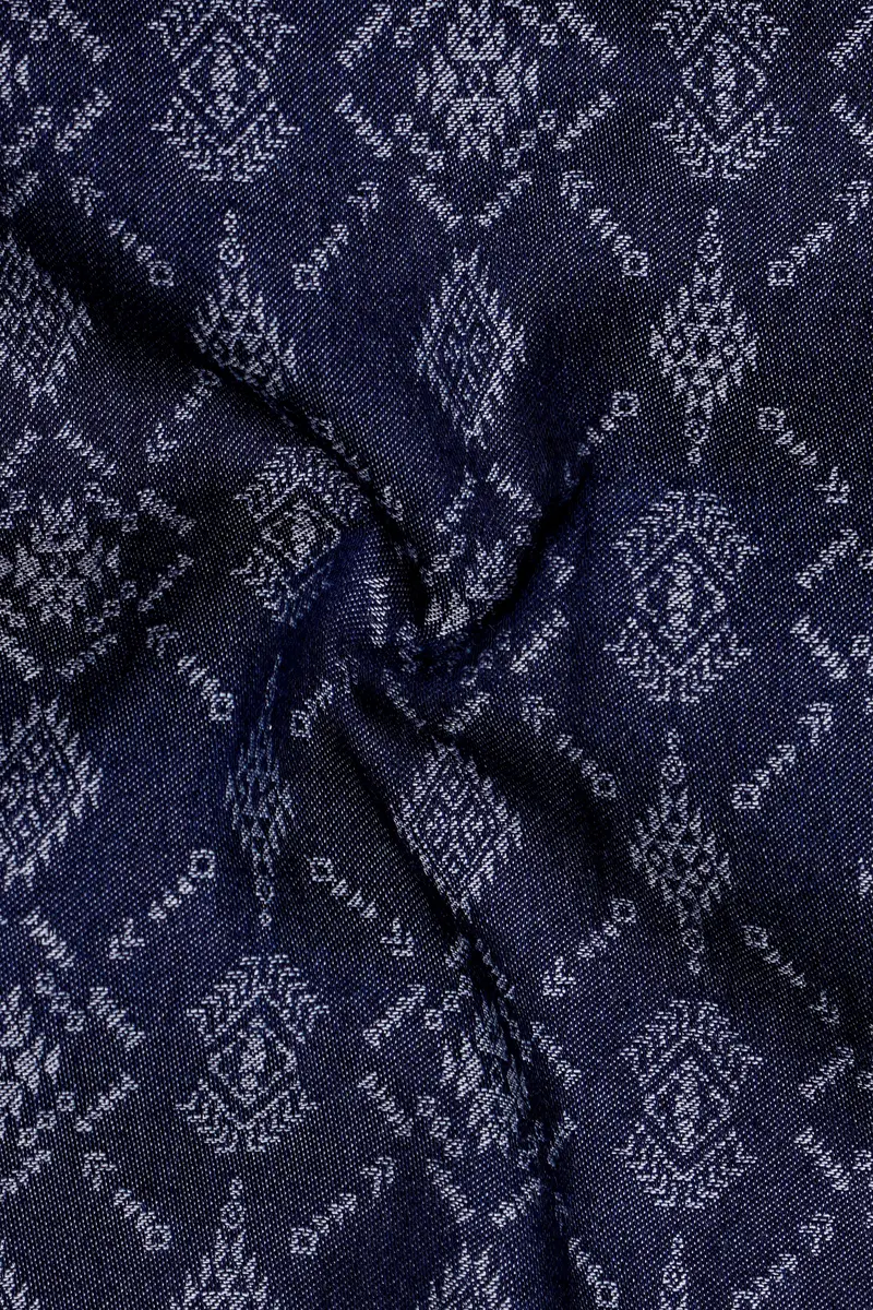 Bluikat-Haiti Denim Blue Ikat Printed Super Soft Premium Cotton Casual Shirt 3