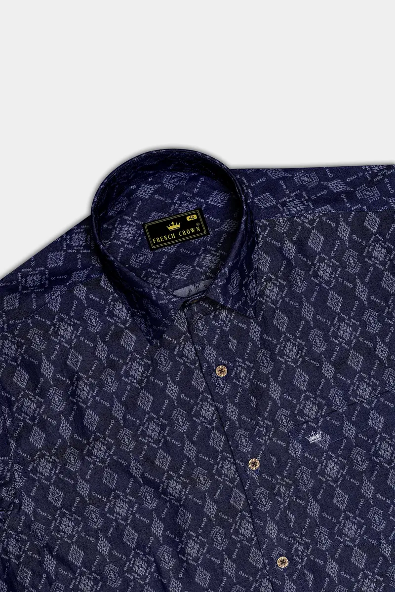 Bluikat-Haiti Denim Blue Ikat Printed Super Soft Premium Cotton Casual Shirt 5
