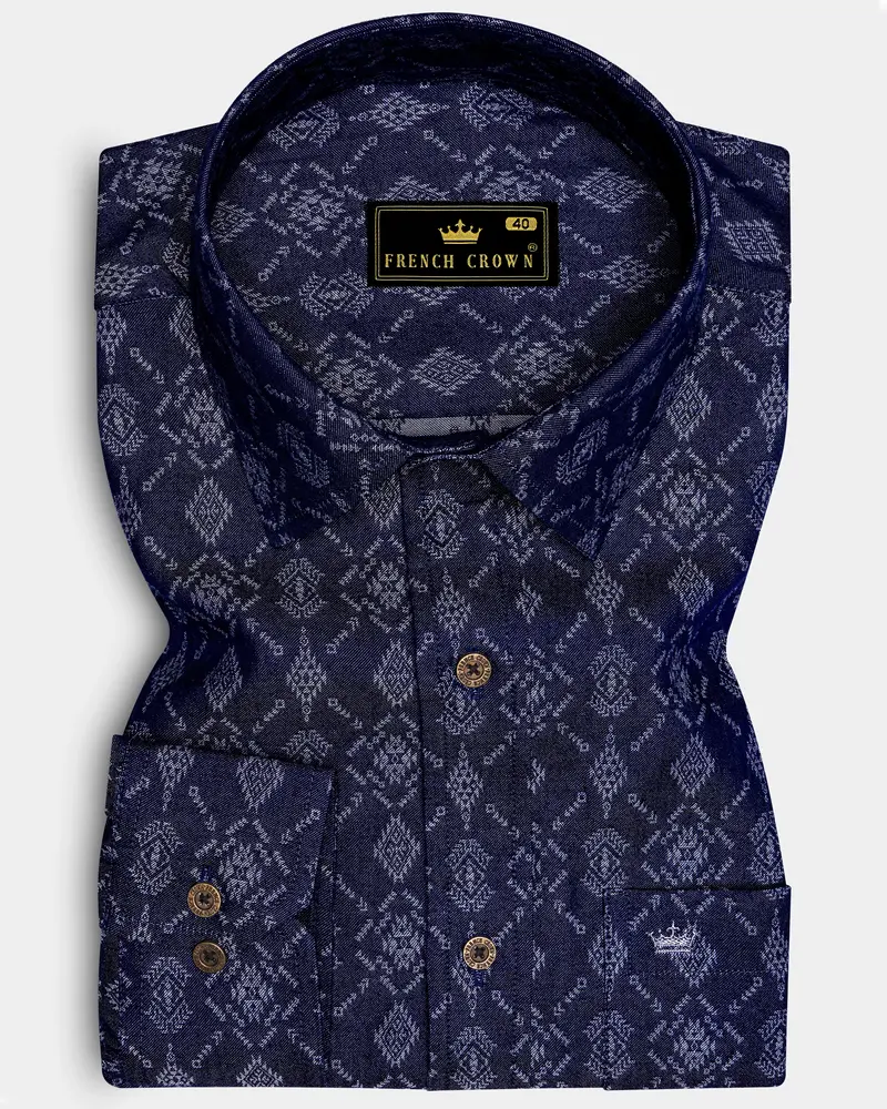 Bluikat-Haiti Denim Blue Ikat Printed Super Soft Premium Cotton Casual Shirt 6