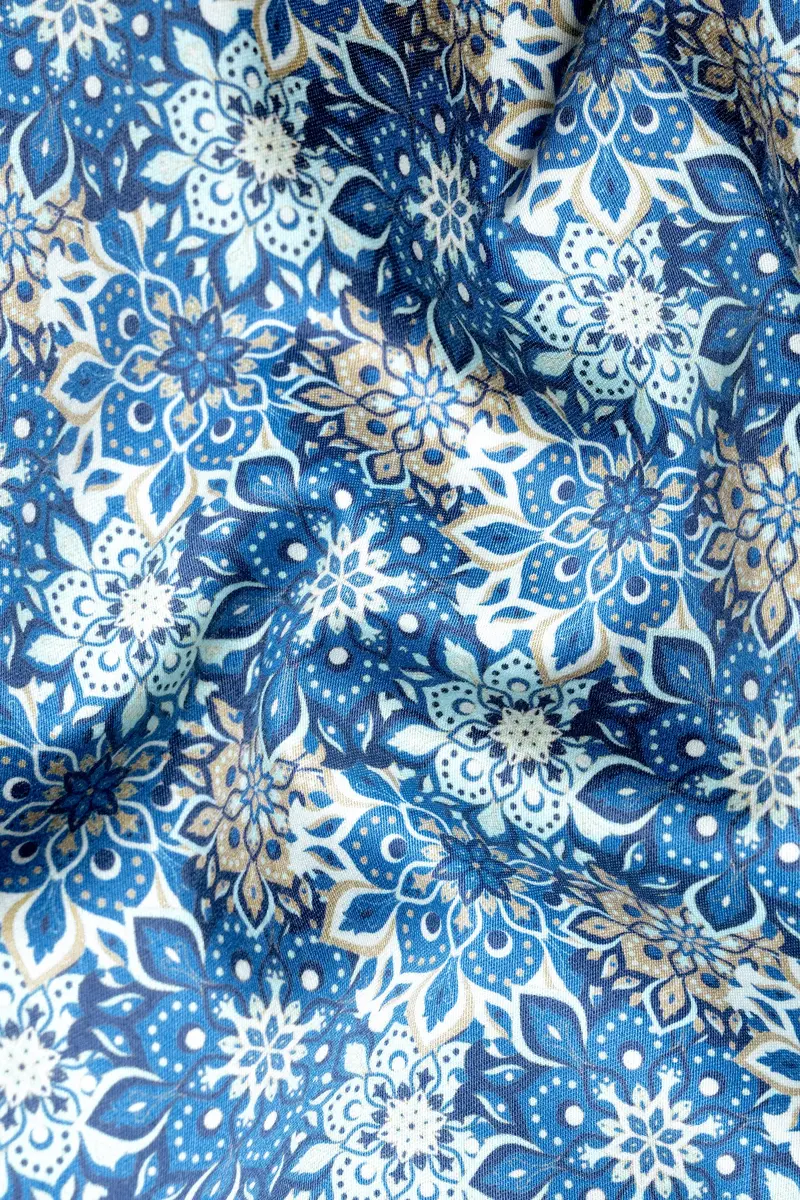 Bluish And Zorba Gray Azulejo Subtle Sheen Printed Super Soft Premium Cotton Shirt 2