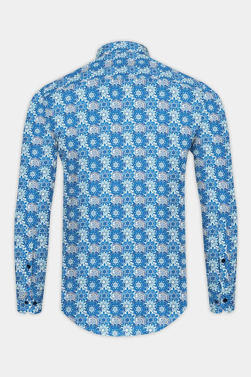 Bluish And Zorba Gray Azulejo Subtle Sheen Printed Super Soft Premium Cotton Shirt 5