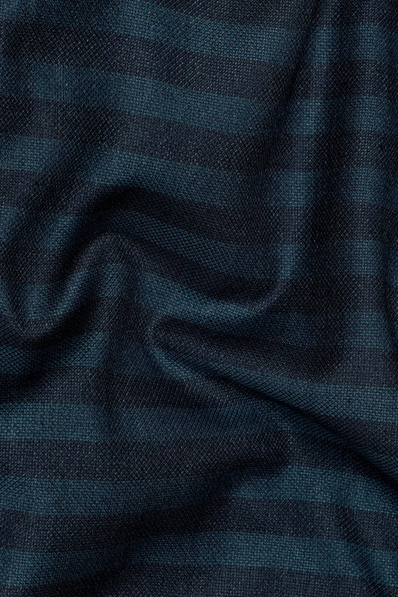 Bluish Blue And Jade Black Striped Cross Placket Bandhgala Blazer 3