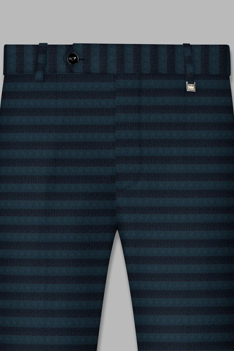 Bluish Blue And Jade Black Striped Cross Placket Bandhgala Suit 12