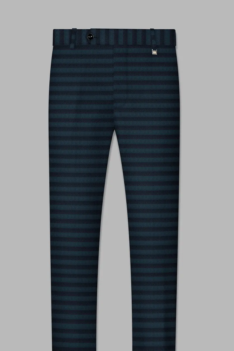 Bluish Blue And Jade Black Striped Cross Placket Bandhgala Suit 14