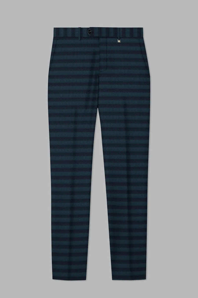 Bluish Blue And Jade Black Striped Cross Placket Bandhgala Suit 15