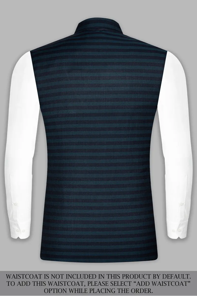 Bluish Blue And Jade Black Striped Cross Placket Bandhgala Suit 17