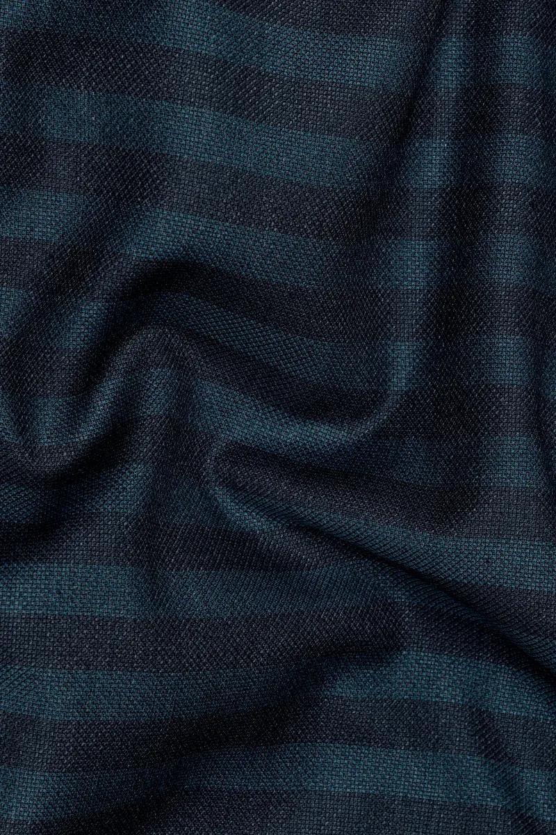 Bluish Blue And Jade Black Striped Wool Rich Double Breasted Blazer 3