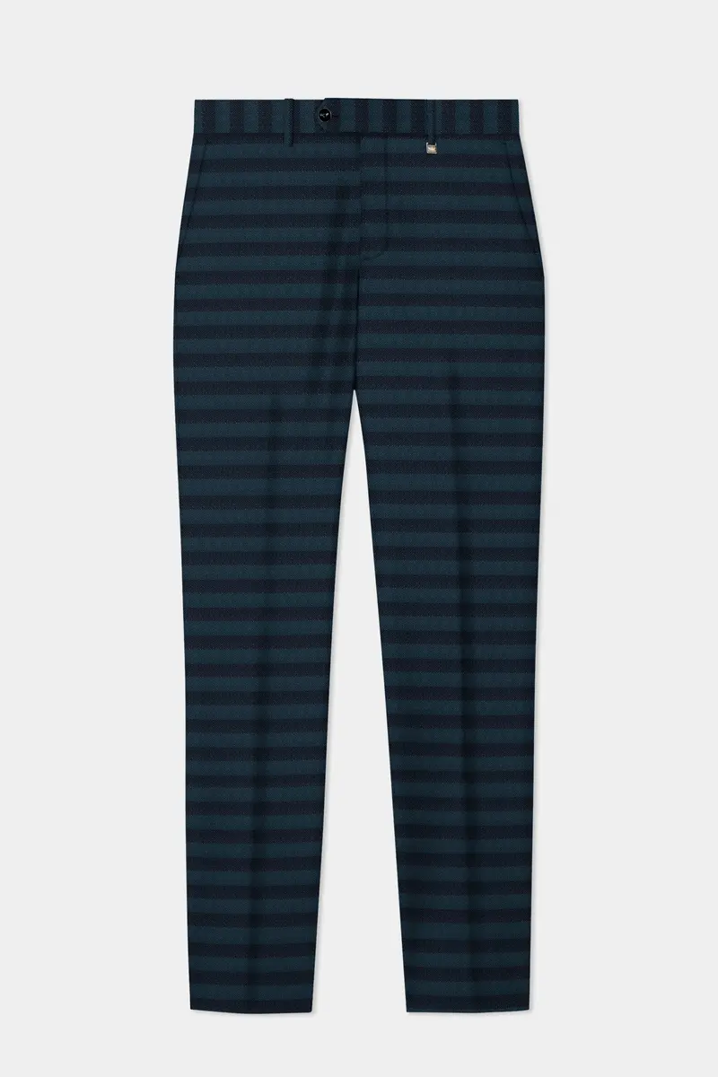 Bluish Blue And Jade Black Striped Wool Rich Double Breasted Suit 11