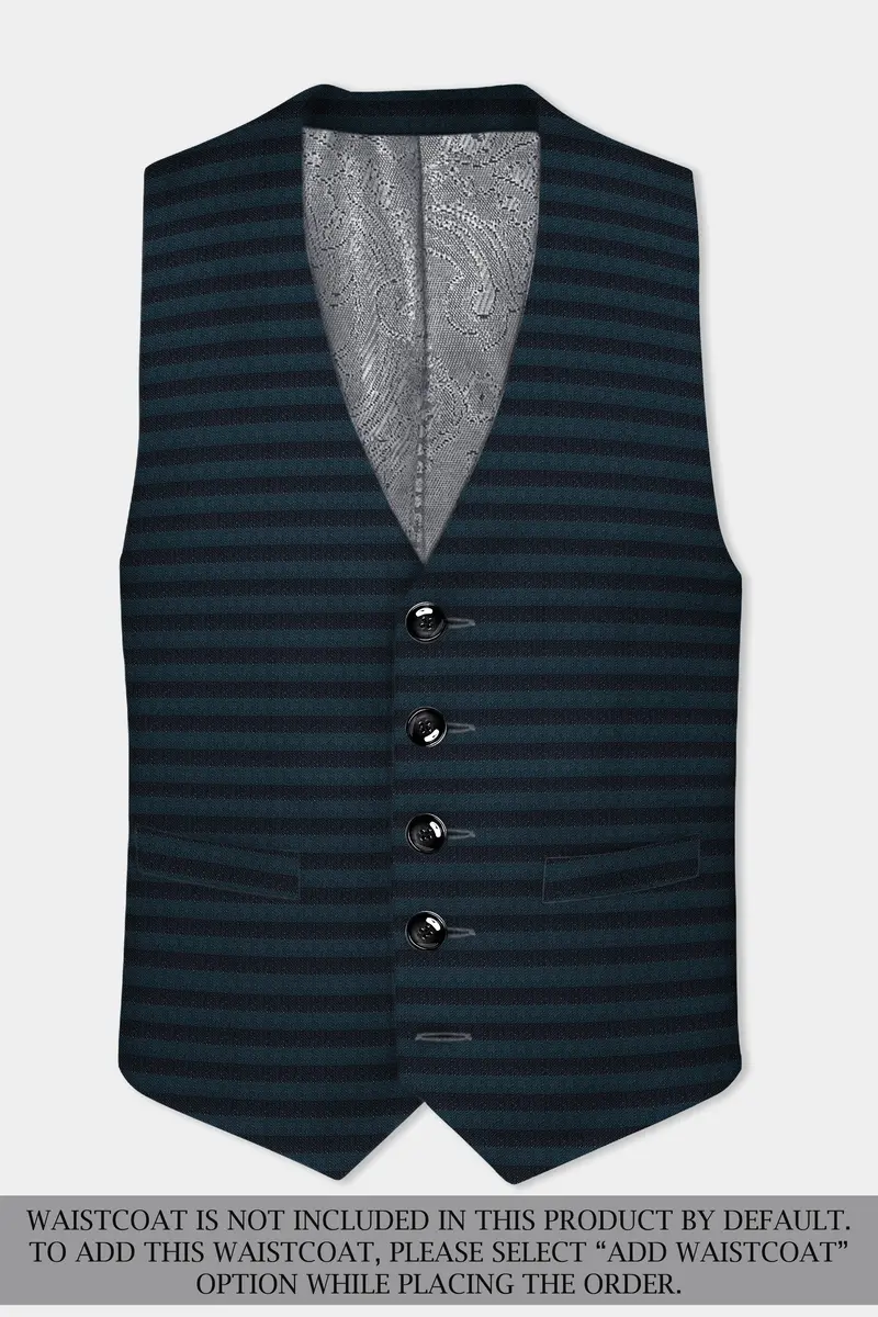 Bluish Blue And Jade Black Striped Wool Rich Double Breasted Suit 12