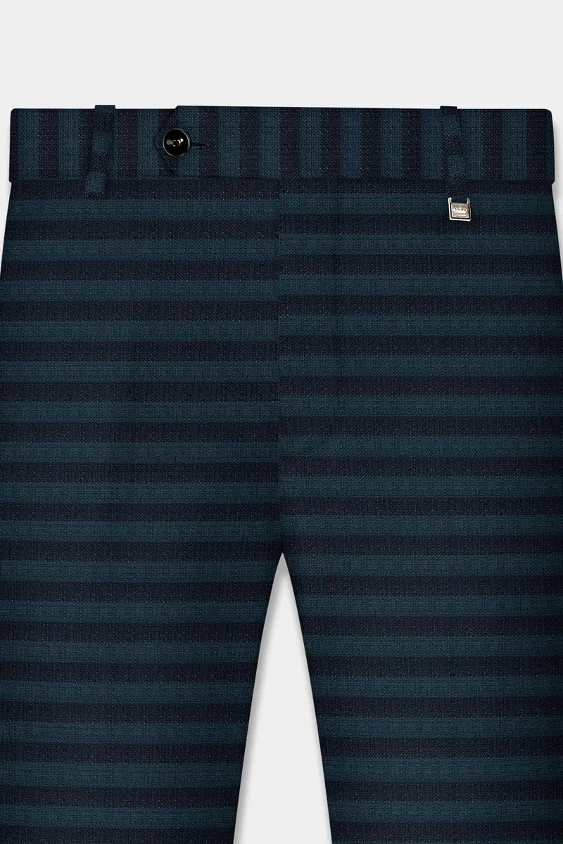 Bluish Blue And Jade Black Striped Wool Rich Double Breasted Suit 8